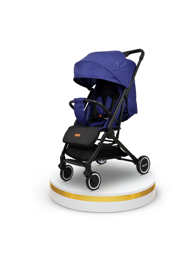 نورتر Baby Stroller 0 To 36 Months Storage Basket One -Hand Fold Design 5 Point Safety Harness Eva Wheels Black Dark Blue