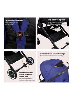 Nurtur Baby Stroller 0 To 36 Months Storage Basket One -Hand Fold Design 5 Point Safety Harness Eva Wheels Black Dark Blue  - Image 4