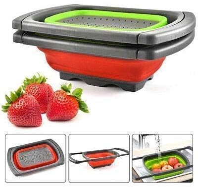 Sakar Foldable Drain Basket Silicone Adjustable Collapsible Colander Vegetable Fruits Washing Strainer, Retractable Handles Folding Basket Strainer Noodles Fruit Vegetable Washing Strainers Basket - Image 5