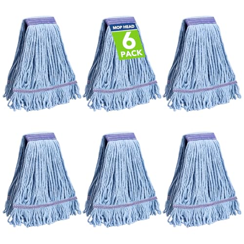 Zeefpod 6 Pack Commercial Mop Head Replacement – Heavy Duty Mop Head for General and Floor Cleaning | Industrial Wet Mops | Washable Refill, Reusable, Looped End Mopheads | Hardwood, Concrete - Image 1