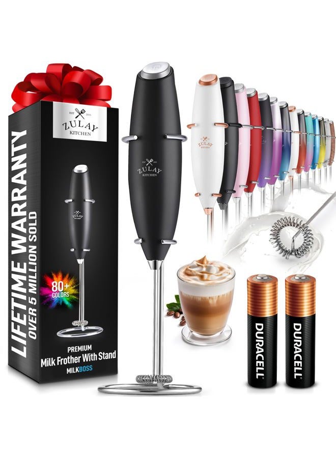 Zulay Kitchen Powerful Milk Frother Wand With 2 Duracell Batteries - Ultra Fast Handheld Drink Mixer - Electric Whisk Foam Maker for Coffee, Lattes, Cappuccino, Matcha, Hot Chocolate & Creamer - Black - Image 1
