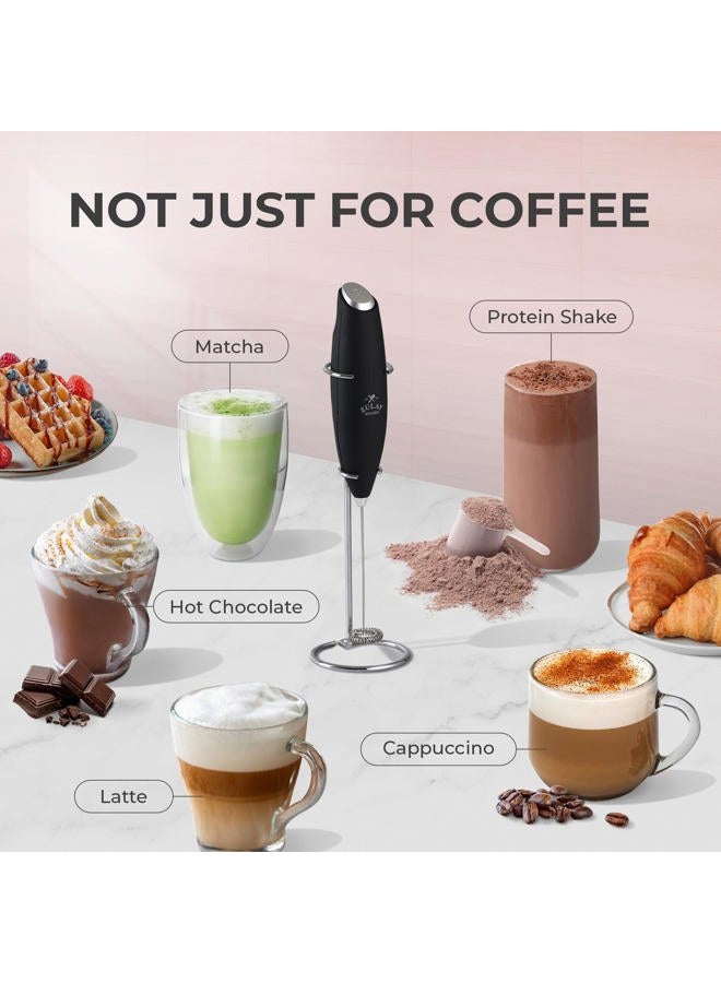 Zulay Kitchen Powerful Milk Frother Wand With 2 Duracell Batteries - Ultra Fast Handheld Drink Mixer - Electric Whisk Foam Maker for Coffee, Lattes, Cappuccino, Matcha, Hot Chocolate & Creamer - Black - Image 4