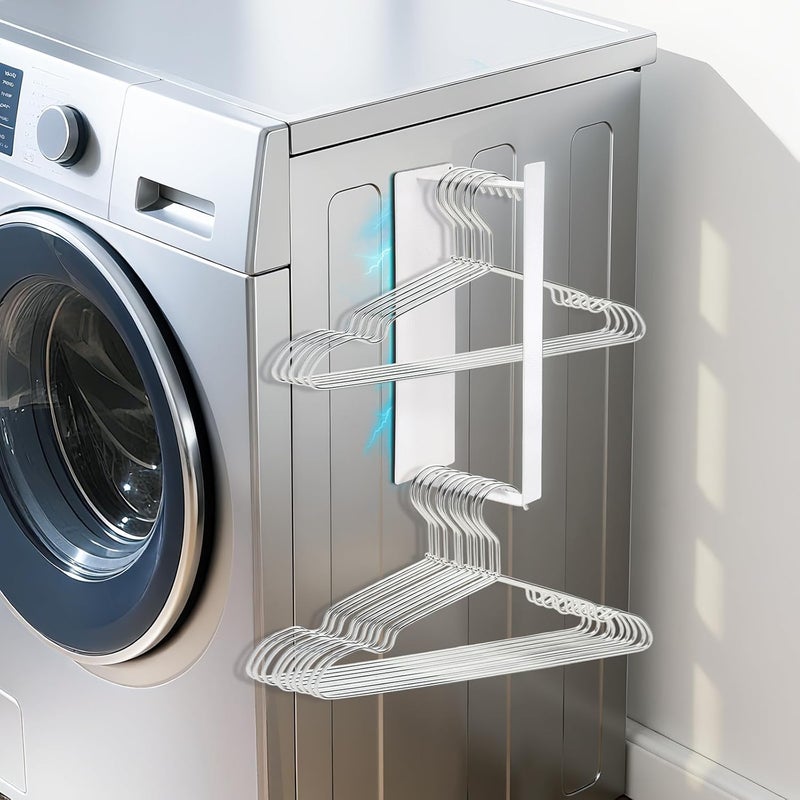 HAIMST Strong Magnetic Hanger Holder for Washer Dryer, Space Saving Laundry Hangers Storage Organizer Rack Stacker, No Drilling Needed, Holds 20+ Velvet/Wire/Plastic Hangers, White - Image 1