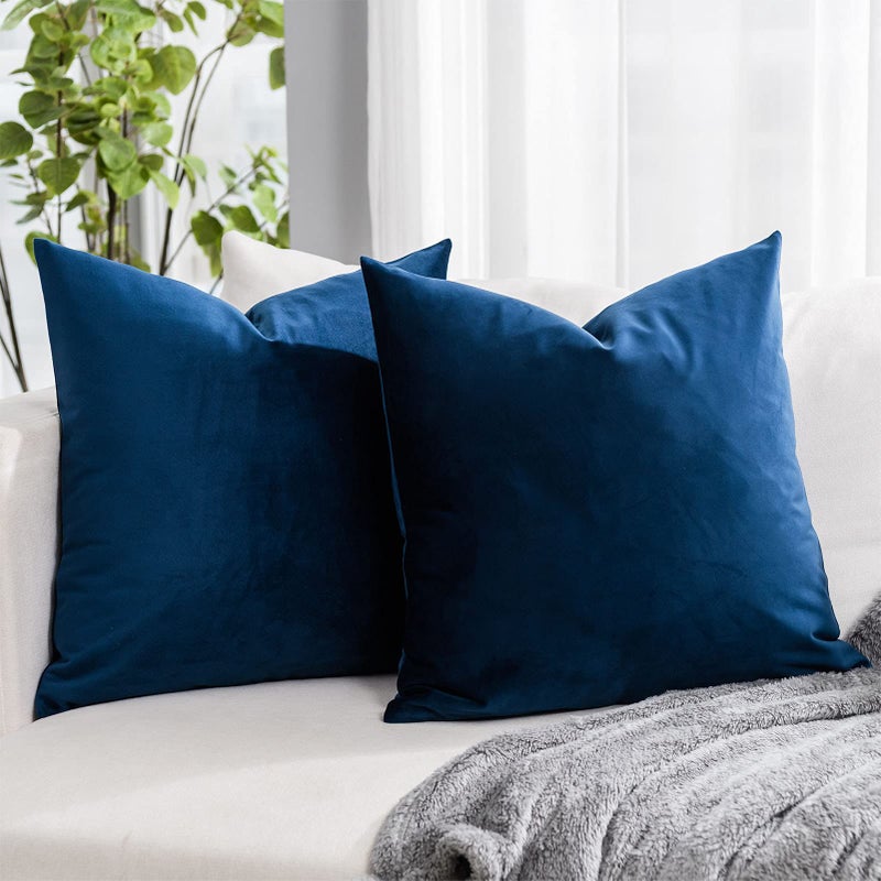 QUAFOO Navy Blue Euro Decorative Velvet Throw Pillow Covers 26x26 inch Set of 2 with Zipper Luxury Soft Solid Square Cushion Covers Case for Sofa Couch Bed Living Room