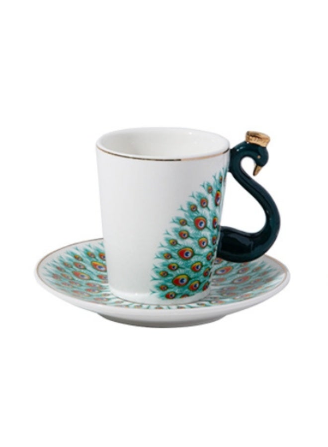 الواحة-TH كوب قهوة إسبرسو على شكل طاووس سعة 100 مل، مناسب للاتيه والكابتشينو والإسبريسو والمشروبات الساخنة بالحليب، أزرق - Image 2