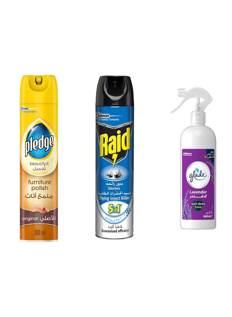SC Johnson Air freshener with lavender scent 460 ml + Odorless flying insect killer 400 ml + Original furniture polish 300 ml from SC Johnson - Image 1