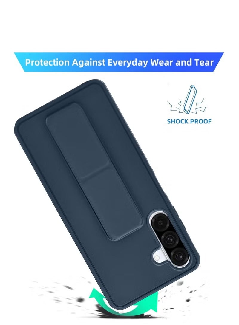 3-in-1 Magnetic Wrist Strap Hand Grip Stand Back Case Cover With Foldable Kickstand & Finger Strap for Samsung Galaxy A56-Navy Blue - Image 4