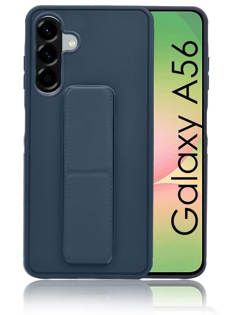 3-in-1 Magnetic Wrist Strap Hand Grip Stand Back Case Cover With Foldable Kickstand & Finger Strap for Samsung Galaxy A56-Navy Blue - Image 1