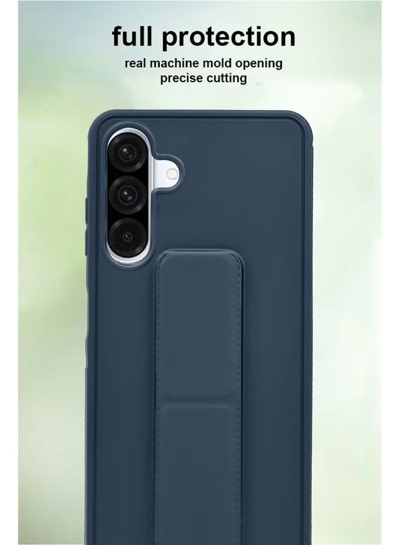 3-in-1 Magnetic Wrist Strap Hand Grip Stand Back Case Cover With Foldable Kickstand & Finger Strap for Samsung Galaxy A56-Navy Blue - Image 2