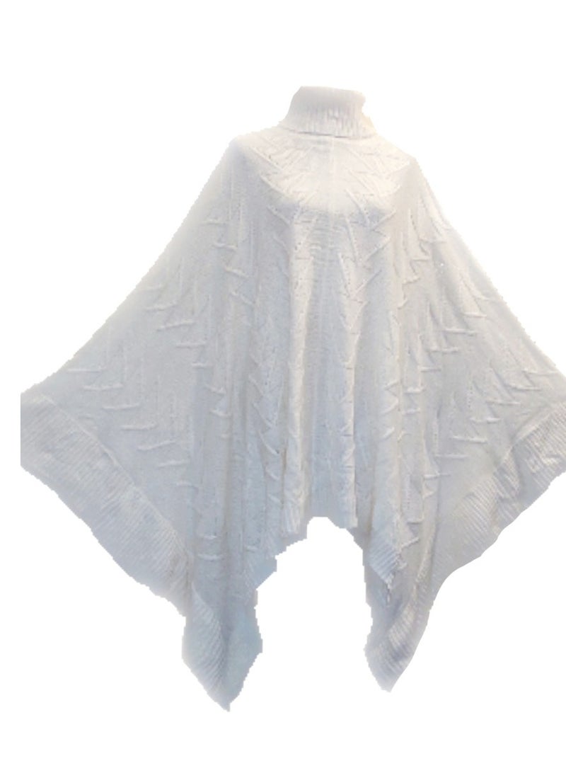 Women tricot knit high neck poncho offwhite  - Image 2
