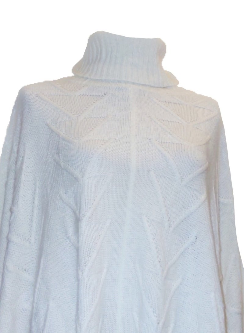 Women tricot knit high neck poncho offwhite  - Image 3