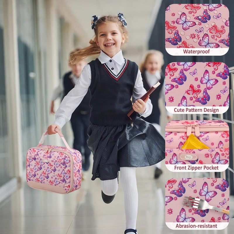 Tenot Lunch Box Kids Insulated Lunch Bag for Boys Girls Cute Reusable Lunch Tote Bag Waterproof Portable Thermal Lunch Box Kids for School Picnic Travel Pink Butterfly - Image 5