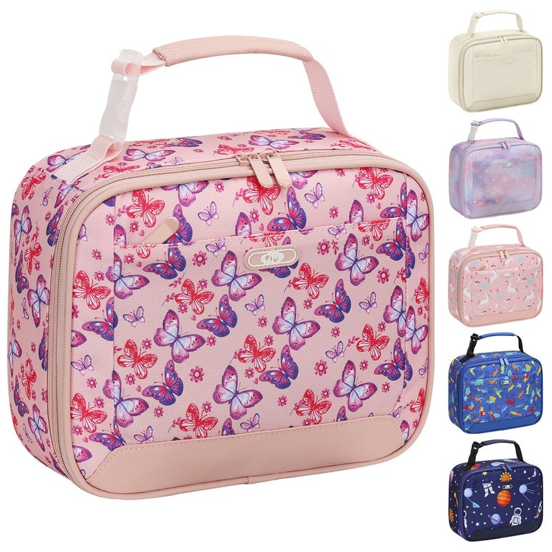 Tenot Lunch Box Kids Insulated Lunch Bag for Boys Girls Cute Reusable Lunch Tote Bag Waterproof Portable Thermal Lunch Box Kids for School Picnic Travel Pink Butterfly - Image 1