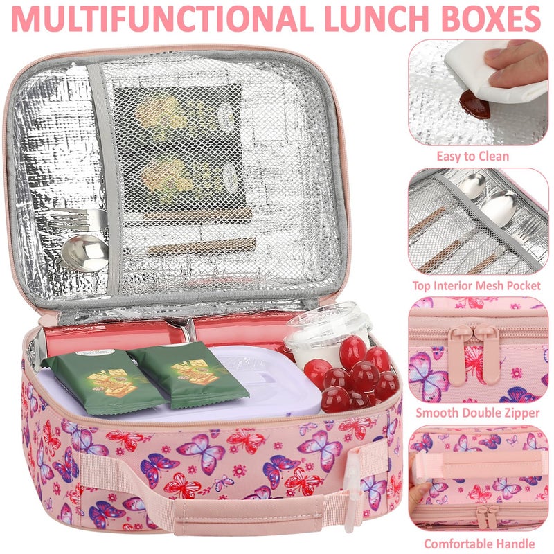 Tenot Lunch Box Kids Insulated Lunch Bag for Boys Girls Cute Reusable Lunch Tote Bag Waterproof Portable Thermal Lunch Box Kids for School Picnic Travel Pink Butterfly - Image 4