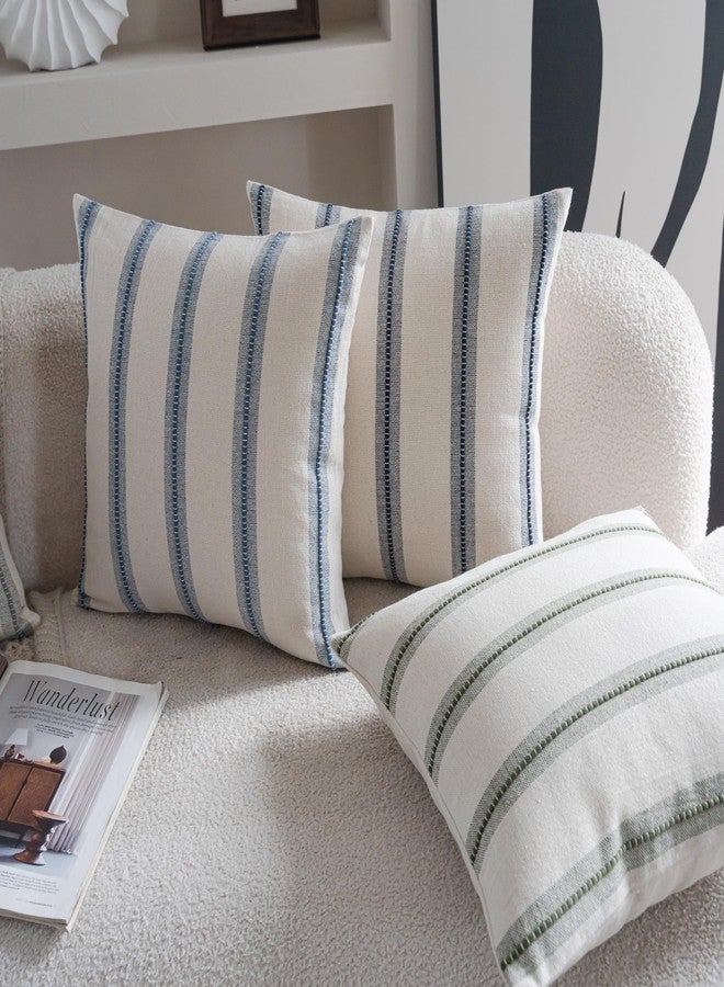 Cethom Boho Throw Pillow Covers 18x18 Set of 2, Navy Blue Striped Decorative Pillow Cases for Couch Chair Bed, Textured Farmhouse Modern Accent Cushion Covers for Living Room Bedroom Sofa Home Decor - Image 4