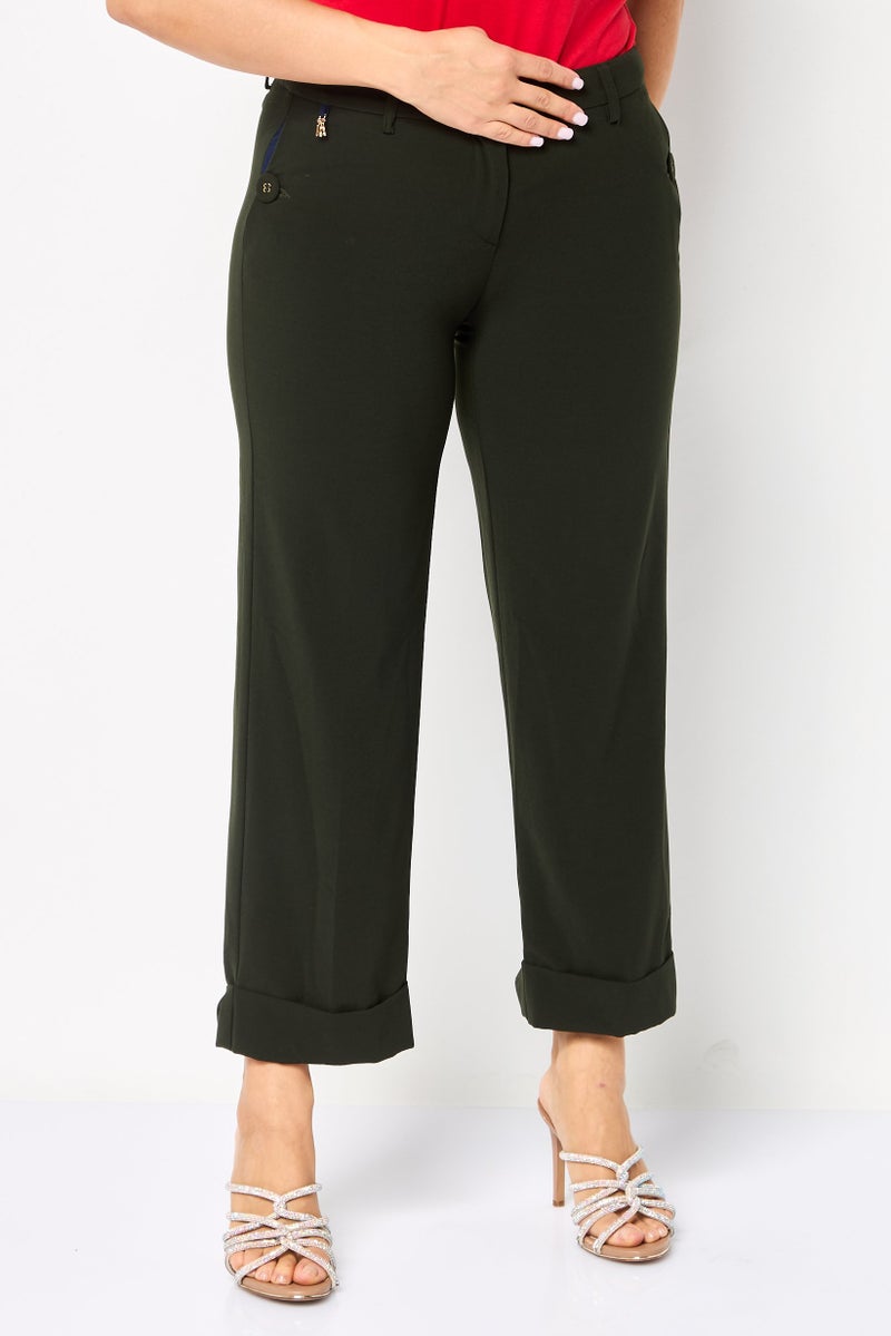 Harmont & Blaine Women Regular Fit Plain Capri Pant, Dark Green - Image 1