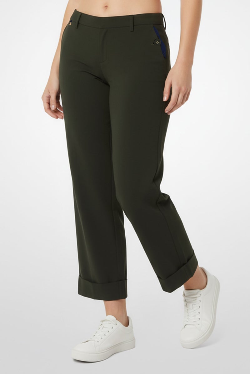 Harmont & Blaine Women Regular Fit Plain Tapered Pants, Dark Green - Image 1