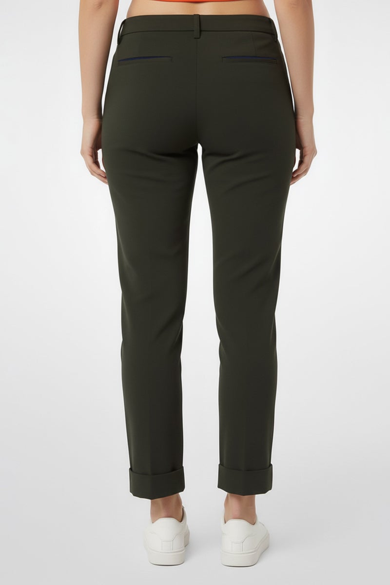 Harmont & Blaine Women Regular Fit Plain Tapered Pants, Dark Green - Image 5
