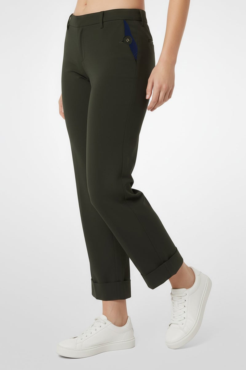 Harmont & Blaine Women Regular Fit Plain Tapered Pants, Dark Green - Image 3