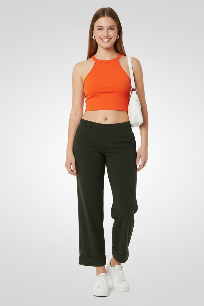 Harmont & Blaine Women Regular Fit Plain Tapered Pants, Dark Green - Image 5