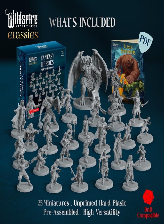 Wildspire Classic Heroes - Mercenary Band I- 25 Paintable Characters for DND Miniatures Bulk I 28mm Dungeons Dragons D&D Miniatures I DND Minis D&D Figures Dragons Figures Pathfinder Compatible - Image 2