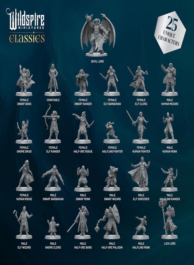 Wildspire Classic Heroes - Mercenary Band I- 25 Paintable Characters for DND Miniatures Bulk I 28mm Dungeons Dragons D&D Miniatures I DND Minis D&D Figures Dragons Figures Pathfinder Compatible - Image 3
