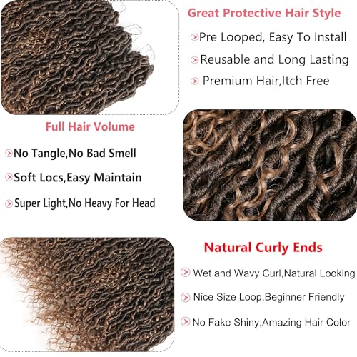 Ahrencan Boho Faux Locs Crochet Hair For Black Women,18 Inch 5 Packs Ombre Brown Goddess Locs Crochet Hair With Curly Ends,Soft Pre Looped/Prelooped Hippie River Locs Crochet Braids(18in,5 Packs,T1B/30#) - Image 4