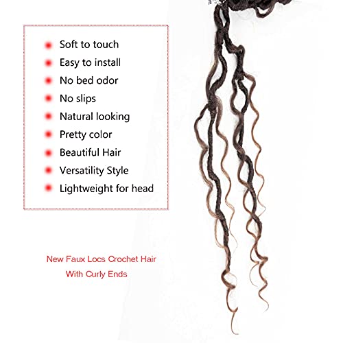 Ahrencan Boho Faux Locs Crochet Hair For Black Women,18 Inch 5 Packs Ombre Brown Goddess Locs Crochet Hair With Curly Ends,Soft Pre Looped/Prelooped Hippie River Locs Crochet Braids(18in,5 Packs,T1B/30#) - Image 5