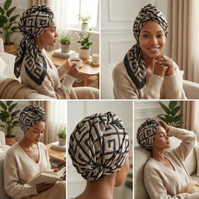 ROSEBONY Wrap Cap Hair Net with Scarf, Heatless Silk Press Hair Care, Shower Cap (color-11) - Image 3