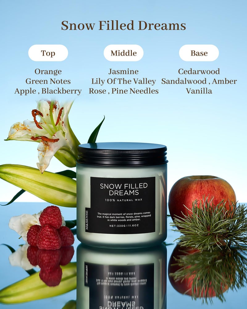 M&SENSE Snow Filled Dreams Winter Scented Candle, 11.6oz Natural Soy Wax 70 Hours Long Lasting 2 Cotton Wick Aromatherapy Gifts for Home Decor,Clean Candle for Men and Women - Image 2