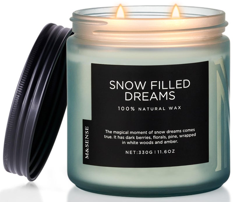 M&SENSE Snow Filled Dreams Winter Scented Candle, 11.6oz Natural Soy Wax 70 Hours Long Lasting 2 Cotton Wick Aromatherapy Gifts for Home Decor,Clean Candle for Men and Women - Image 1