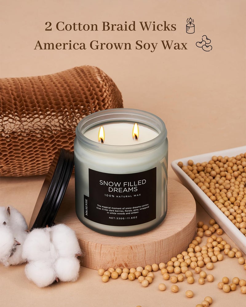 M&SENSE Snow Filled Dreams Winter Scented Candle, 11.6oz Natural Soy Wax 70 Hours Long Lasting 2 Cotton Wick Aromatherapy Gifts for Home Decor,Clean Candle for Men and Women - Image 3