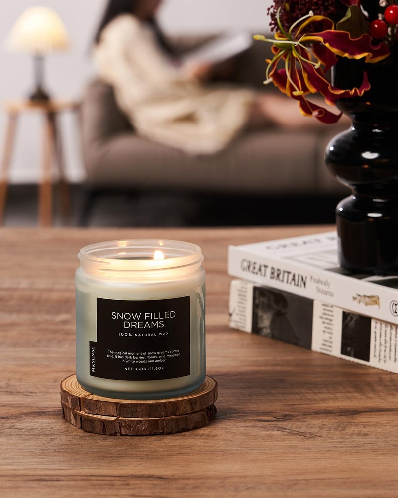 M&SENSE Snow Filled Dreams Winter Scented Candle, 11.6oz Natural Soy Wax 70 Hours Long Lasting 2 Cotton Wick Aromatherapy Gifts for Home Decor,Clean Candle for Men and Women - Image 5