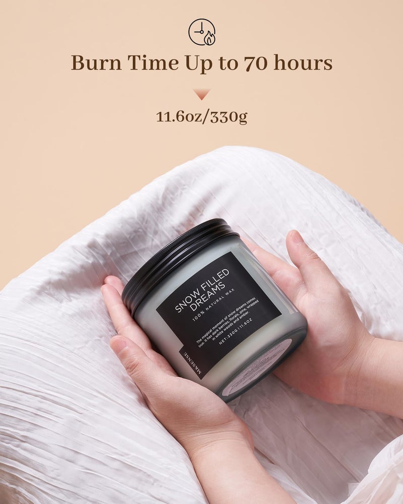 M&SENSE Snow Filled Dreams Winter Scented Candle, 11.6oz Natural Soy Wax 70 Hours Long Lasting 2 Cotton Wick Aromatherapy Gifts for Home Decor,Clean Candle for Men and Women - Image 4