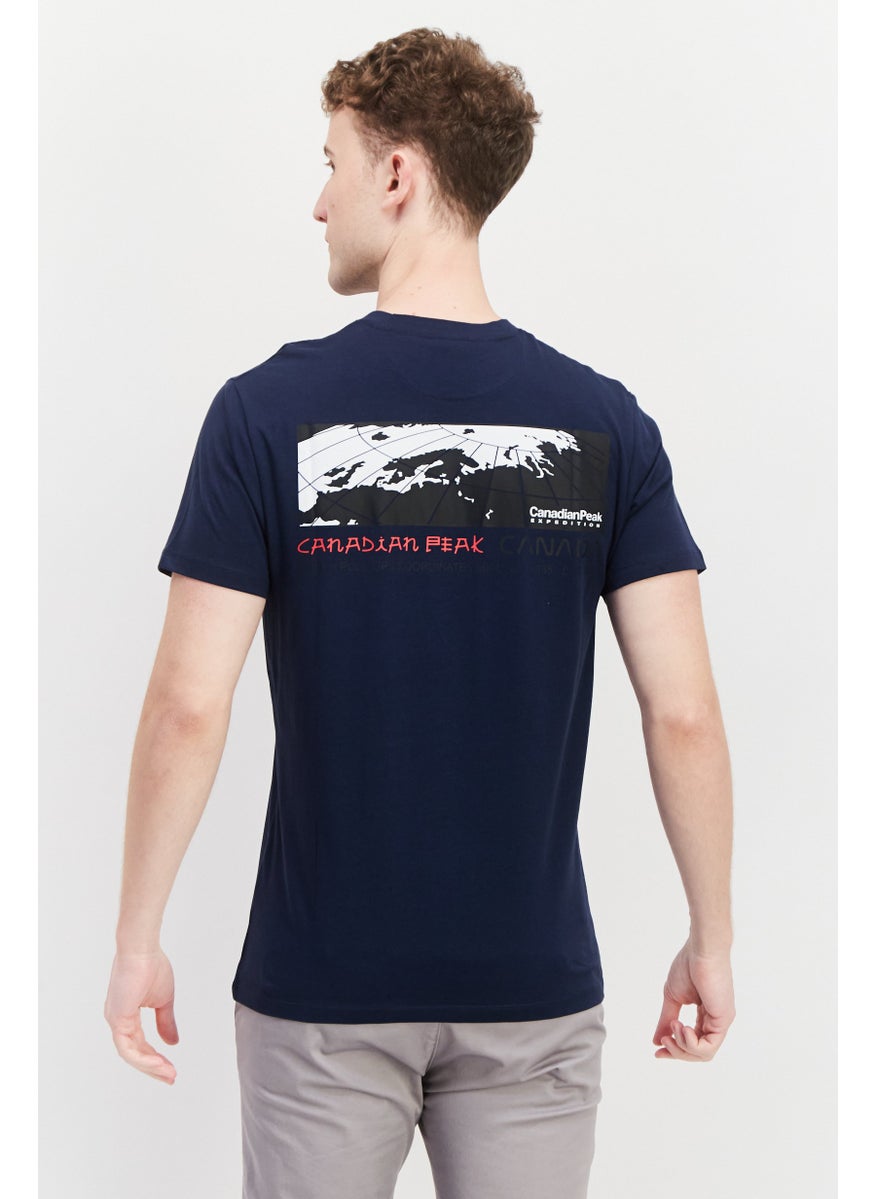 Canadian Peak - Men Crew Neck Short Sleeve Graphic Print T Shirt, Navy Combo - Image 1