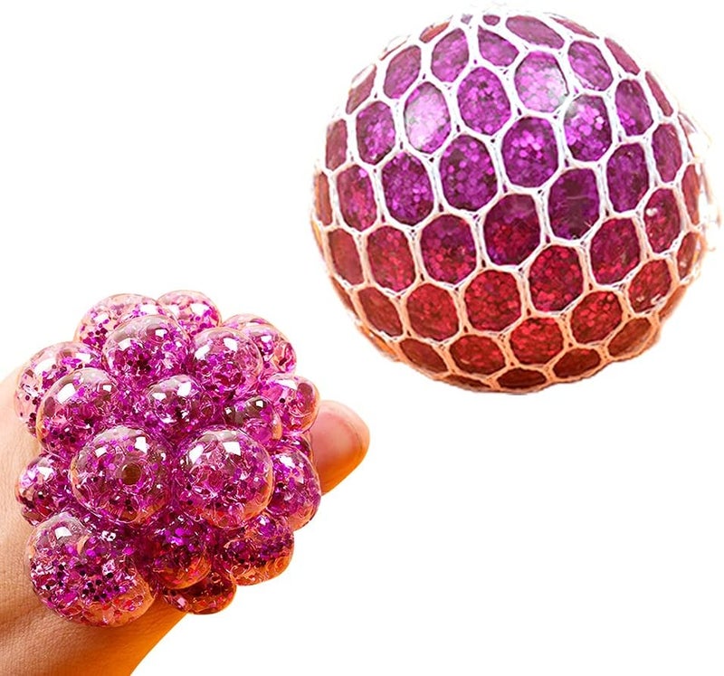 klarako 1pcs Squeeze Fidget Toy with Mesh Net Stress Reliever Colorful Bead Stress Relief Squeeze Ball for Birthday Gifts Boys & Girls Calming, Anxiety Relief, ADHD, ADD - Image 1