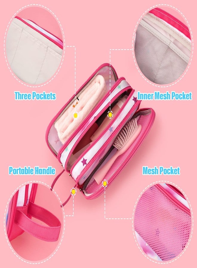 WAWSAM Toiletry Bag for Girls - Kids Toiletry Bag Christmas Birthday Gift Camping Travel Toiletry Case Toiletries Makeup Cosmetic Pouch Pink Water-resistant Wash Bag Dopp Kit with Mesh Pocket - Image 3