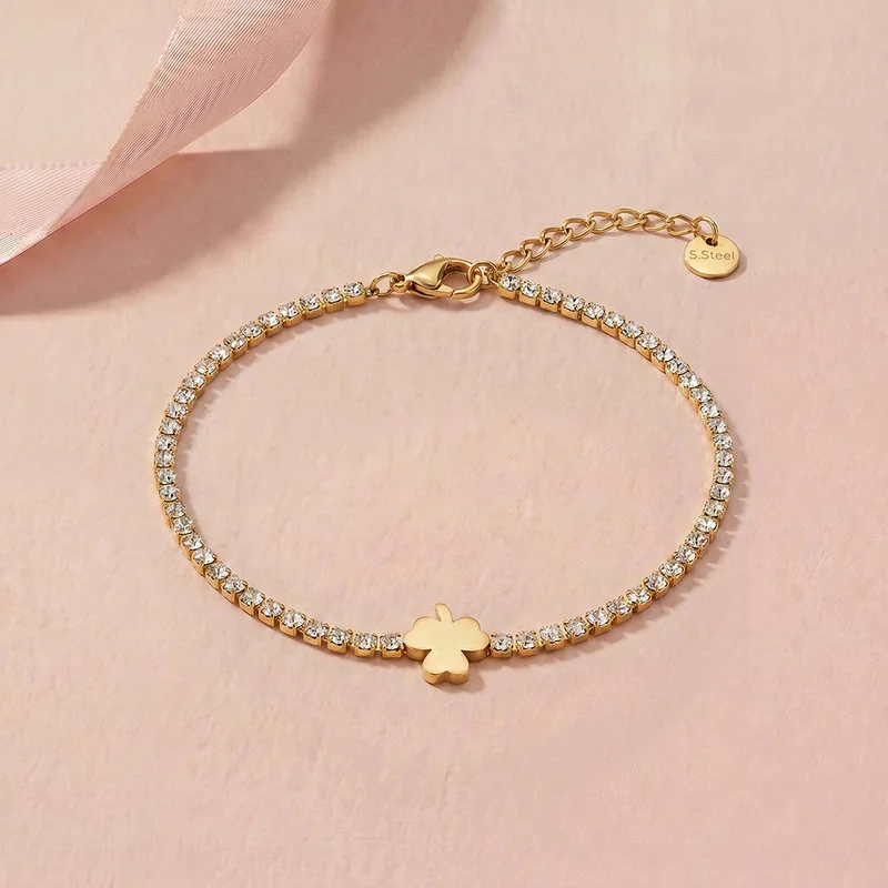 بالموناس PALMONAS Lucky Clover Motif Chain Bracelet for Women | 18K Gold Plated, Waterproof & Anti-Tarnish
