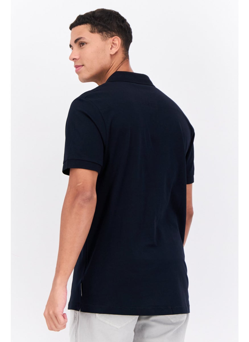 French Connection Men Regular Fit Brand Logo Short Sleeves Polo, Dark Navy  - Image 3
