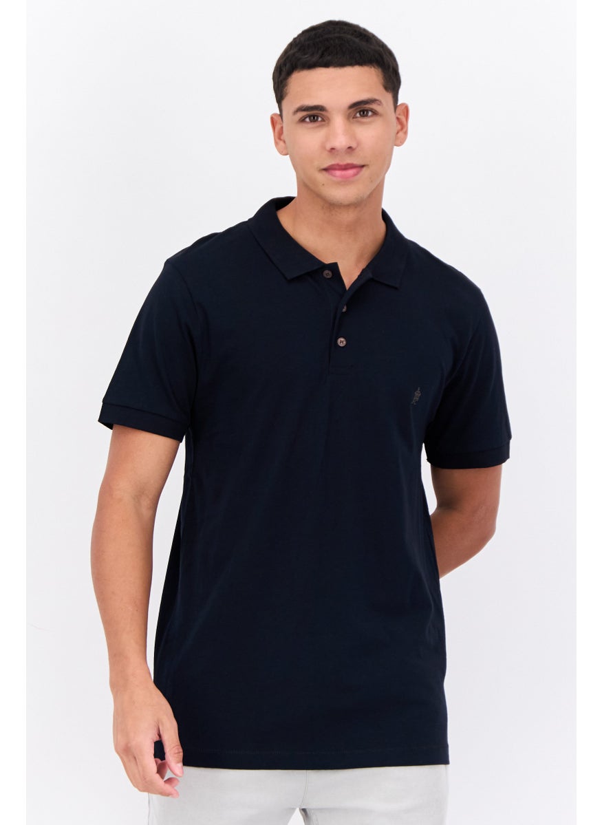French Connection Men Regular Fit Brand Logo Short Sleeves Polo, Dark Navy  - Image 1