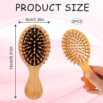 Styquenzer 2 PCS Travel Brushes for HairBamboo Brush Mini Hair Brush AntiStatic Bamboo Hair Brush Massage Scalp Detangling Brush Yellow Mini HairBrush Natural Wooden Pocket Travel Small Hair Brush for All Hair - Image 2