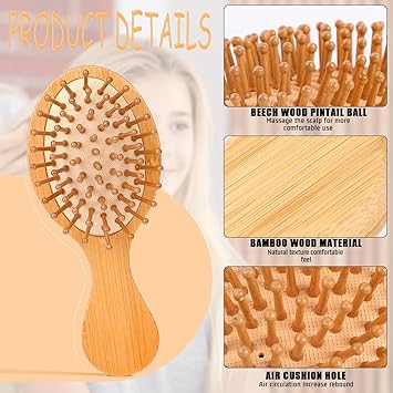 Styquenzer 2 PCS Travel Brushes for HairBamboo Brush Mini Hair Brush AntiStatic Bamboo Hair Brush Massage Scalp Detangling Brush Yellow Mini HairBrush Natural Wooden Pocket Travel Small Hair Brush for All Hair - Image 3