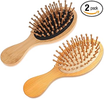 Styquenzer 2 PCS Travel Brushes for HairBamboo Brush Mini Hair Brush AntiStatic Bamboo Hair Brush Massage Scalp Detangling Brush Yellow Mini HairBrush Natural Wooden Pocket Travel Small Hair Brush for All Hair - Image 1