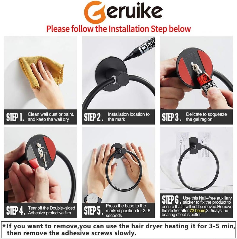 GERUIKE Adhesive Towel Ring Self Adhesive Hand Towel Ring Stainless Steel Rustproof Bathroom Towel Holder Wall Mount - Image 5