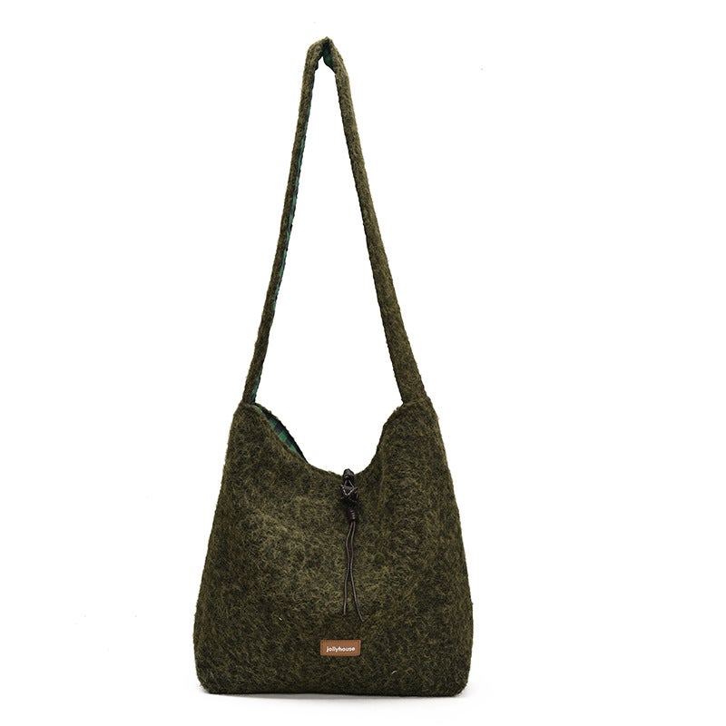 Winter Woolen Large-Capacity Bag For Women Trendy Korean Style Tote Bag Preppy Style Shoulder Bucket Bag - Image 1