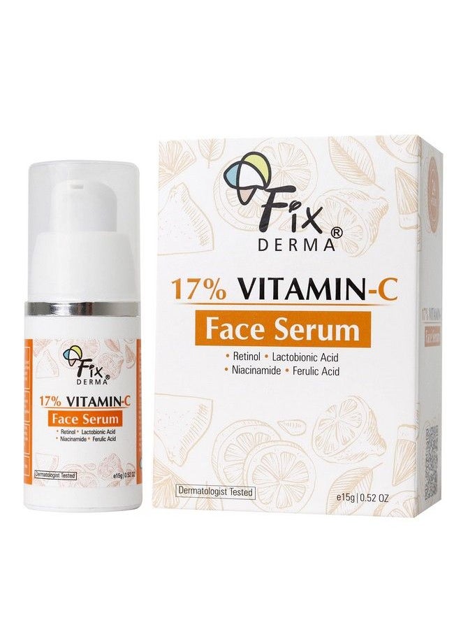 FIXDERMA 17% Vitamin C Face Serum For Glowing Skin ; Retinol Face Serum ; Skin Brightening Vit C Serum For Women And Men ; Anti Aging Night Face Serum ; Niacinamide Serum 15G  - Image 2