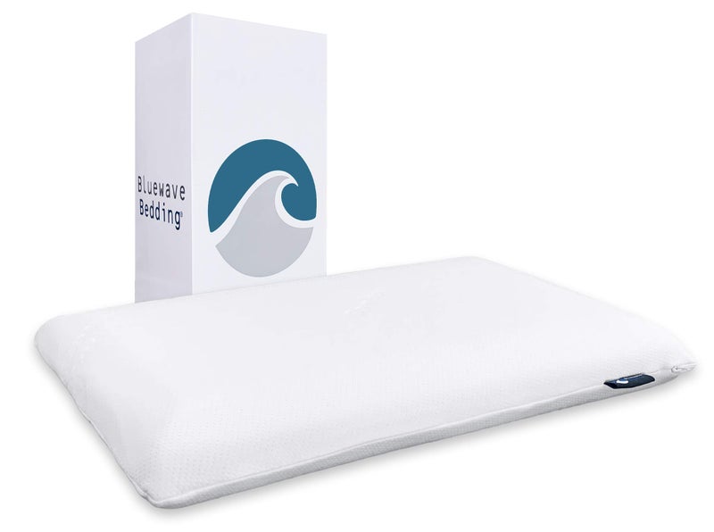 Bluewave Bedding Super Slim Gel Memory Foam Pillow for Stomach and Back Sleepers  Thin Flat Design for Cervical Neck Alignment and Deeper Sleep 325Inches Height Standard Size