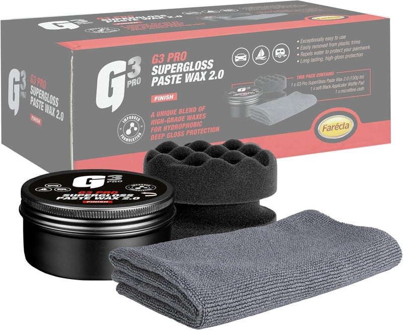 G3 Pro SuperGloss Paste Wax 2.0 – High Gloss Car Wax with Carnauba | Up to 6 Months Protection | Easy Application & Buffing | Includes Applicator Pad & Microfibre Cloth (7266) - Image 1