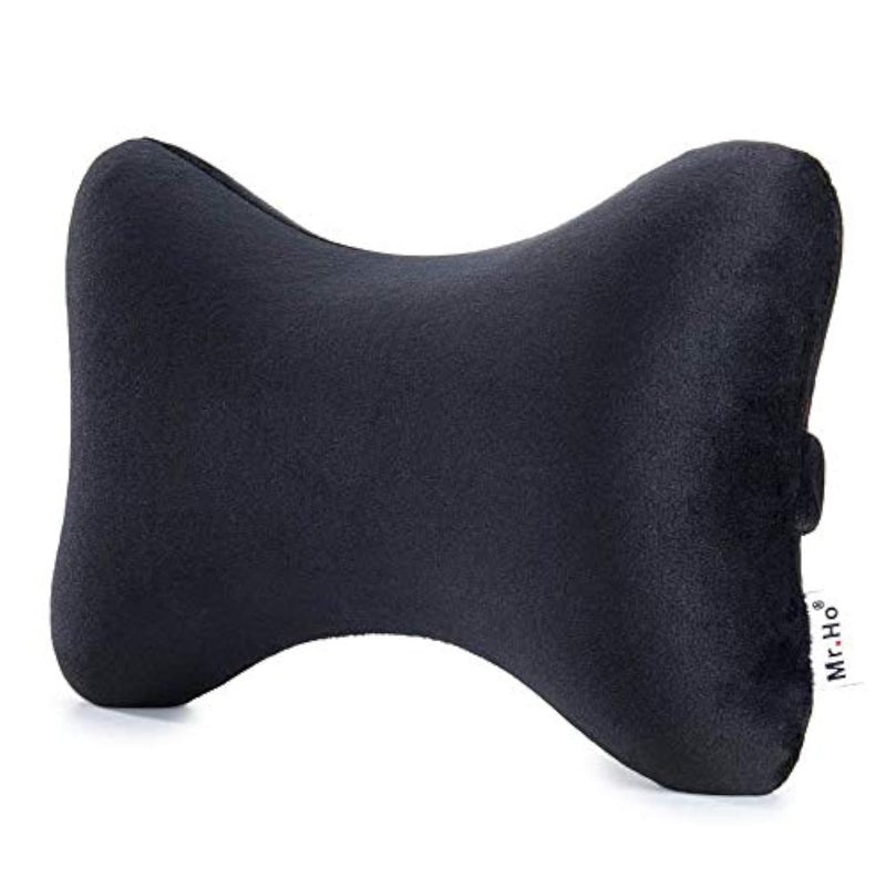 Car Memory Foam Neck Pillow with Premium Velour Washable Removable Pillow Case for for Car Travel Home and Office Black
