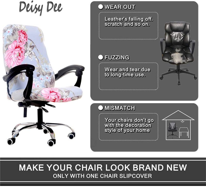 Deisy Dee Computer Office Chair Covers for Stretch Universal Rotating Chair Desk Chairs ONLY Chair Covers (Blue Flower 1, Medium) - Image 3